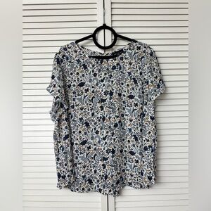 Premise Navy & Ivory Floral Short-Sleeve Blouse, Size: 2X, NWT